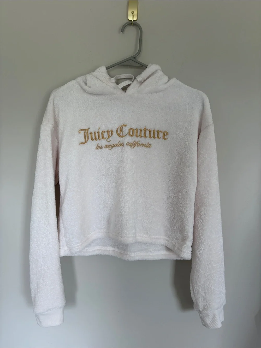 Juicy Couture Plush Light Pink Hoodie with Gold Logo